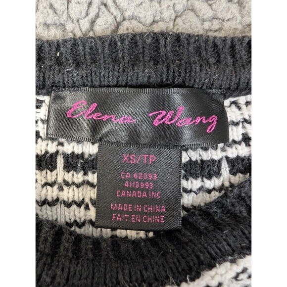 Elena Wang Sweater Houndstooth Cotton Blend Crew Neck Long Sleeve Boxy XS - Picture 2 of 9